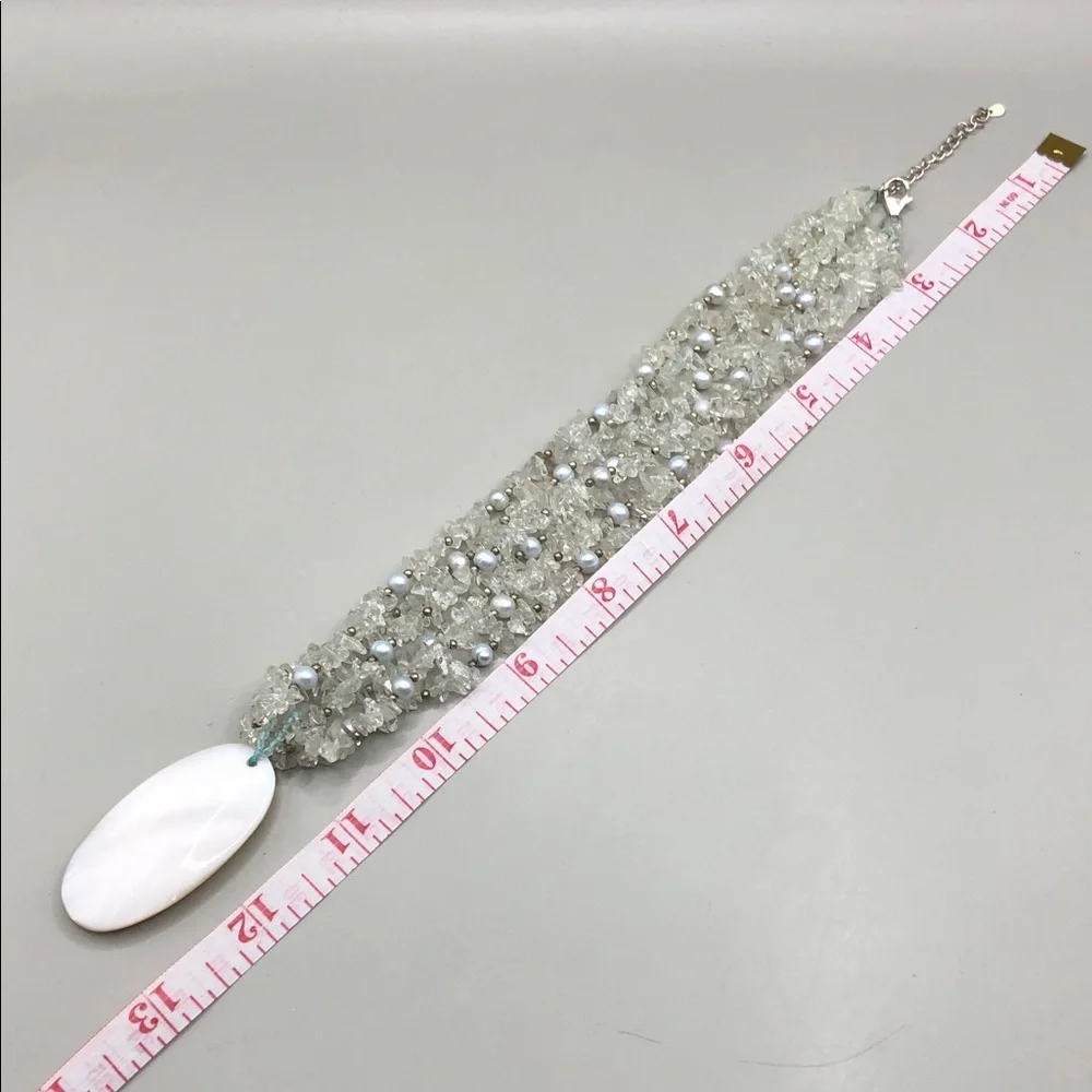 LUCAS LAMETH LUC MOTHER of PEARL Pendant Quartz Crystal Bead Necklace Pearls 925